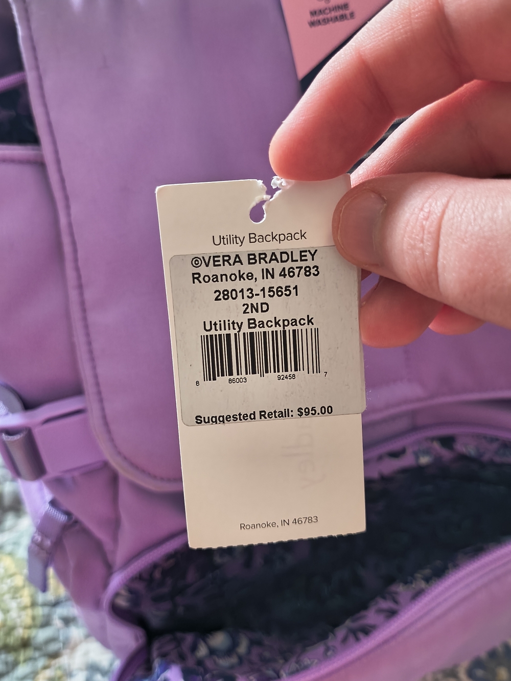 Vera Bradley Lavender Purple Utility Backpack - Picture 6 of 9